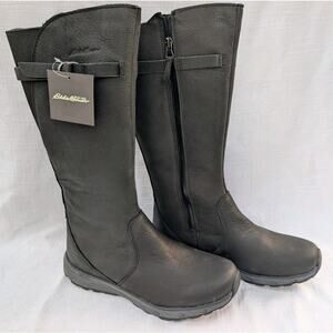 Eddie Bauer Women's Lodge Black Leather Full-Grain Knee High Boots Size 9